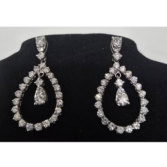 ✔️ DIAMOND EARRINGS ~ 2.70 TCW NATURAL DIAMONDS ~ 14K PEAR SHAPED DROP ✔️ NEW - Picture 1 of 10